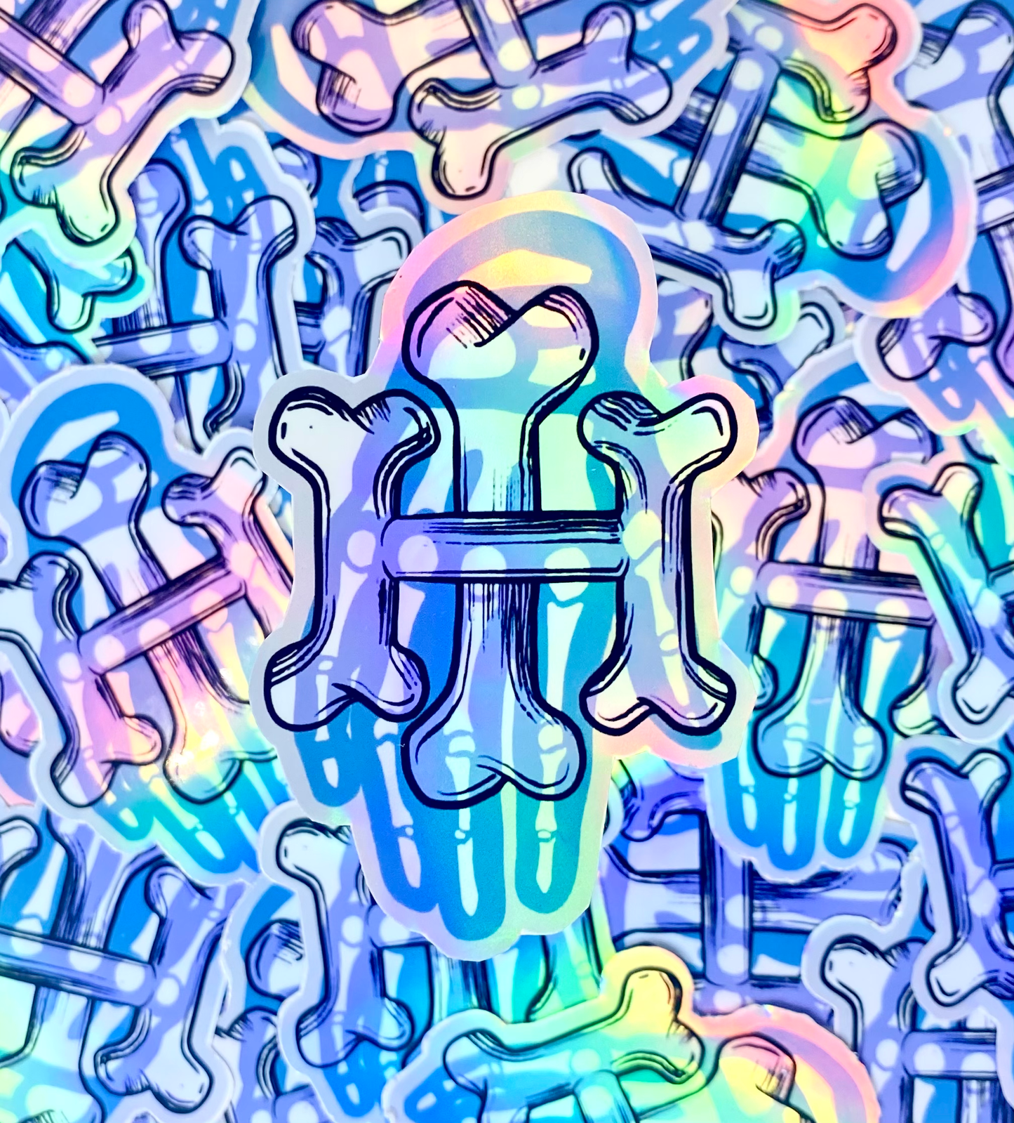 IH Skeleton Hand Holographic Sticker